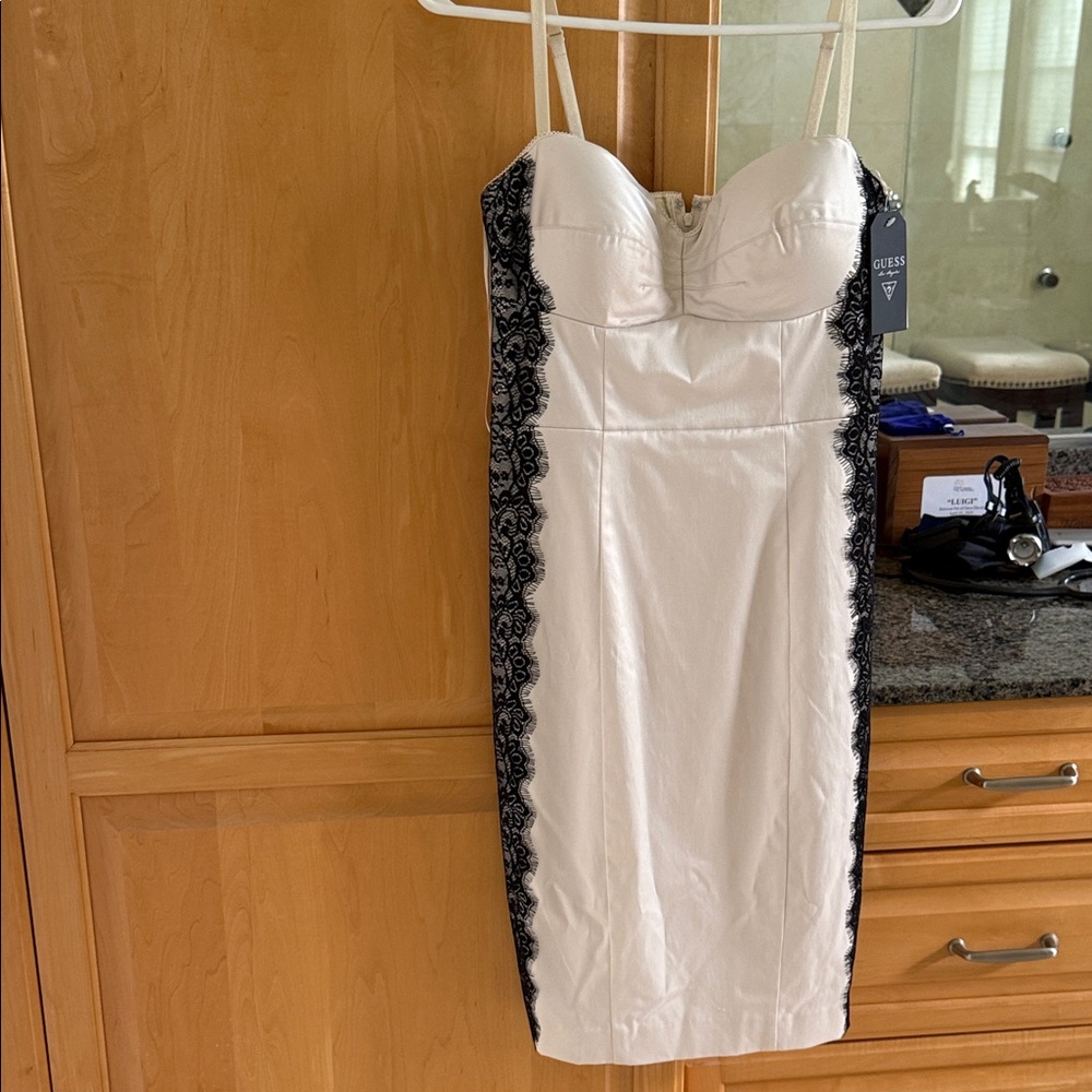 Guess White Dress with Black Lace Trim
